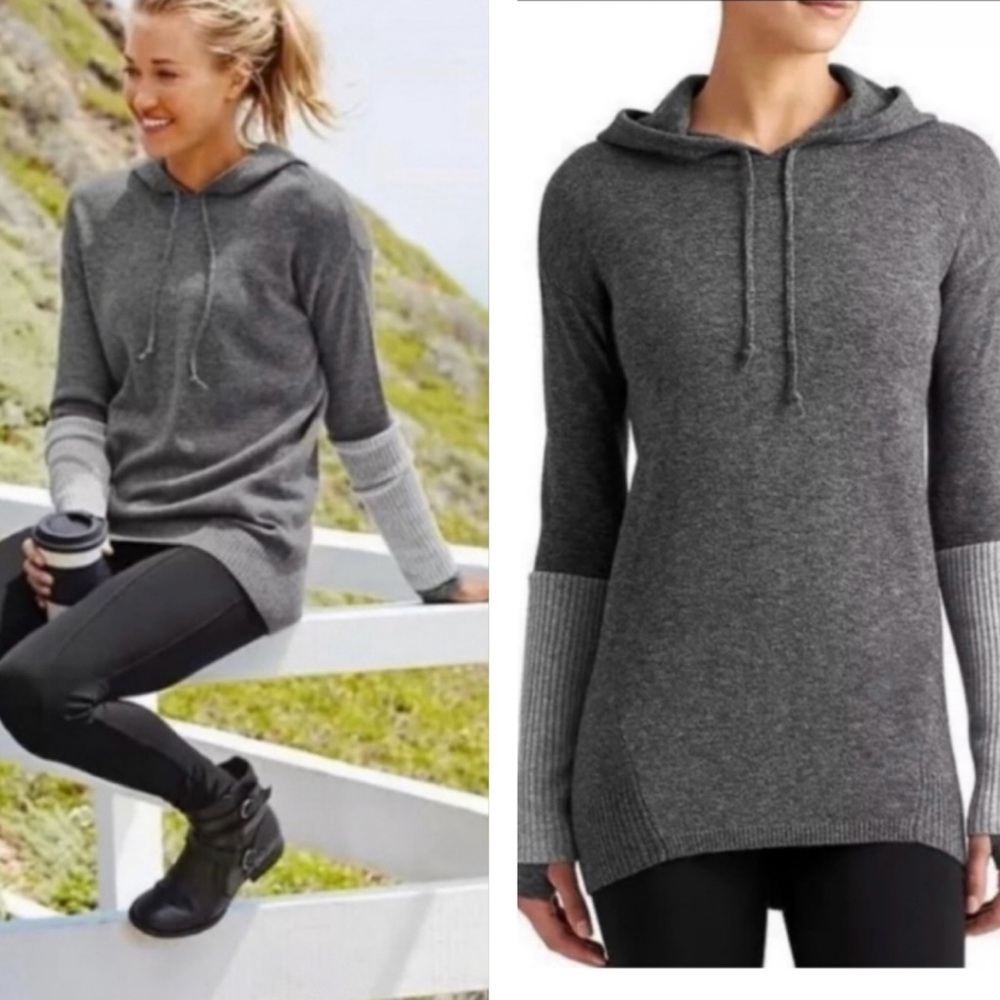 Athleta Nopa 100% extra fine wool hooded gray crewneck sweater XS